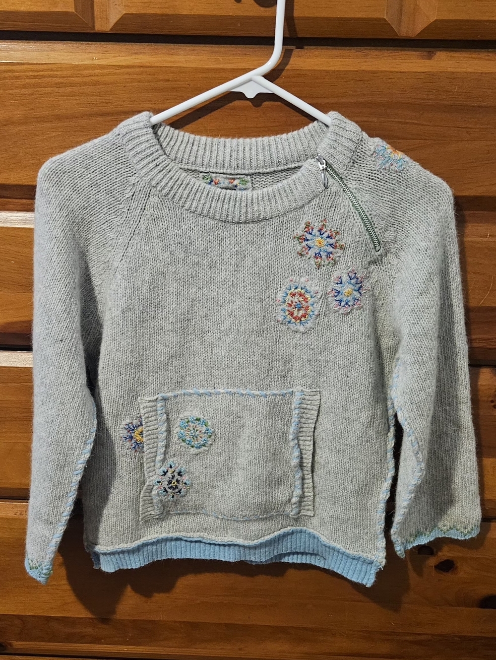 FREE PEOPLE Girls Medium Sweater Wool Angora Patchwork Embroidery